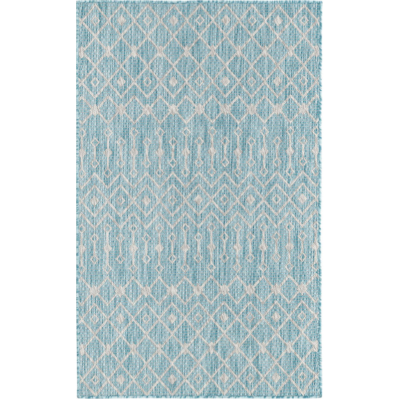 Outdoor Preen Area Rug Blue Green Color, Rectangle 3'3" x 5'3"