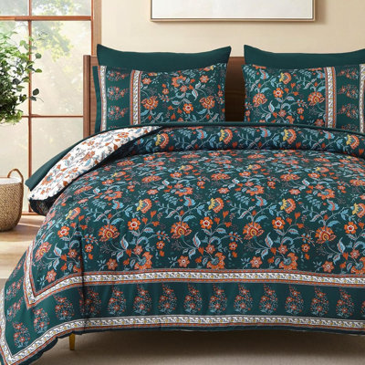 Boho Comforter Set Queen,Dark Green Bedding Paisley Floral 7 Piece Bed In A Bag Reversible Lightweight Bohemain Comforters With Sheet Sets For All Season