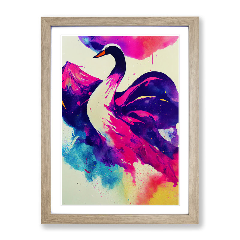 Swan in Watercolour Abstract - Framed Print, Oak Framed, 64cm H x 46cm W x 2cm D
