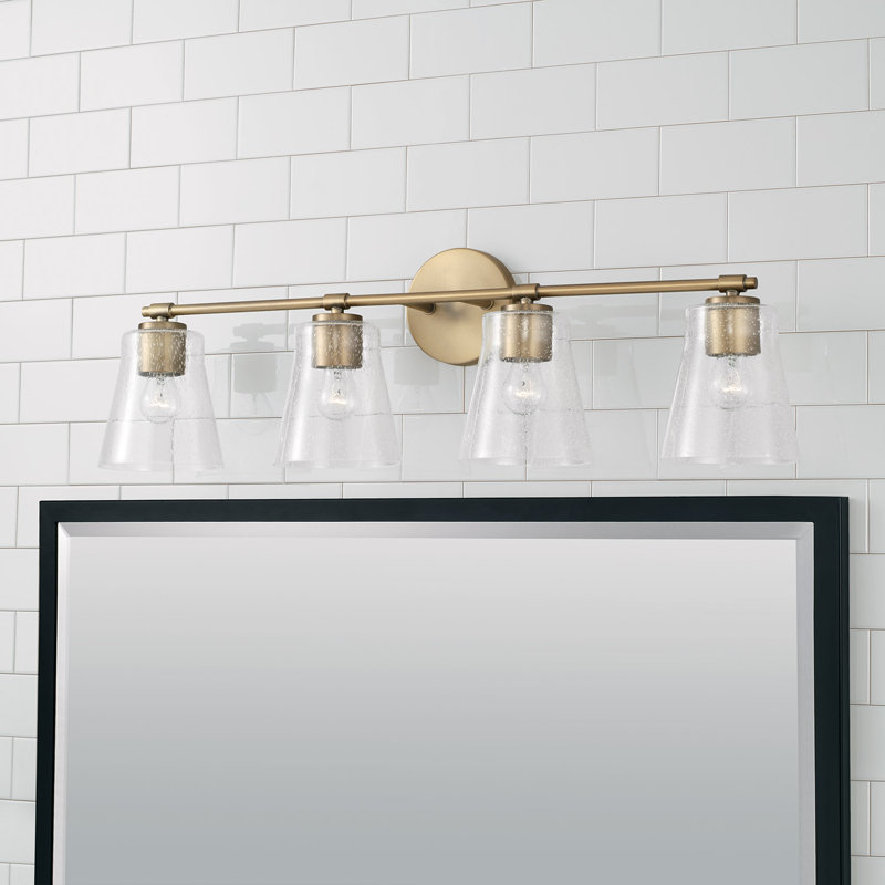 4 - Light Dimmable Vanity Light, Aged Brass