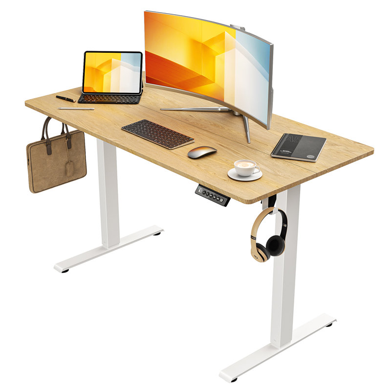 Bureau debout pour bureau à hauteur réglable, L 48 po x P 24 po, Chêne blanc/blanc
