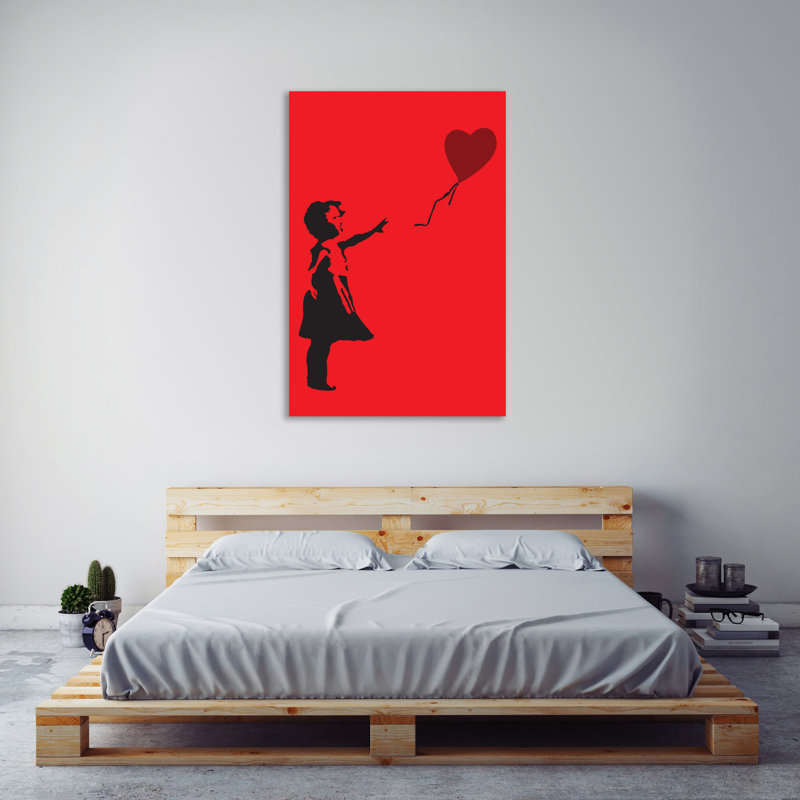 Balloon Girl On Red by Banksy - Wrapped Canvas Print, 76cm H x 51cm W x 4cm D