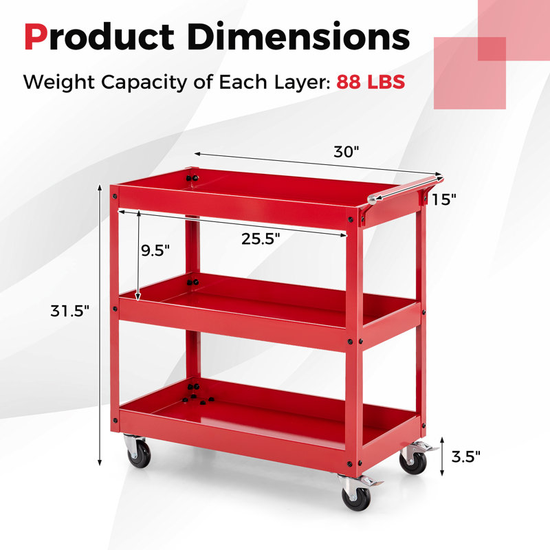 31'' H x 30'' W Utility Cart with Wheels, Red