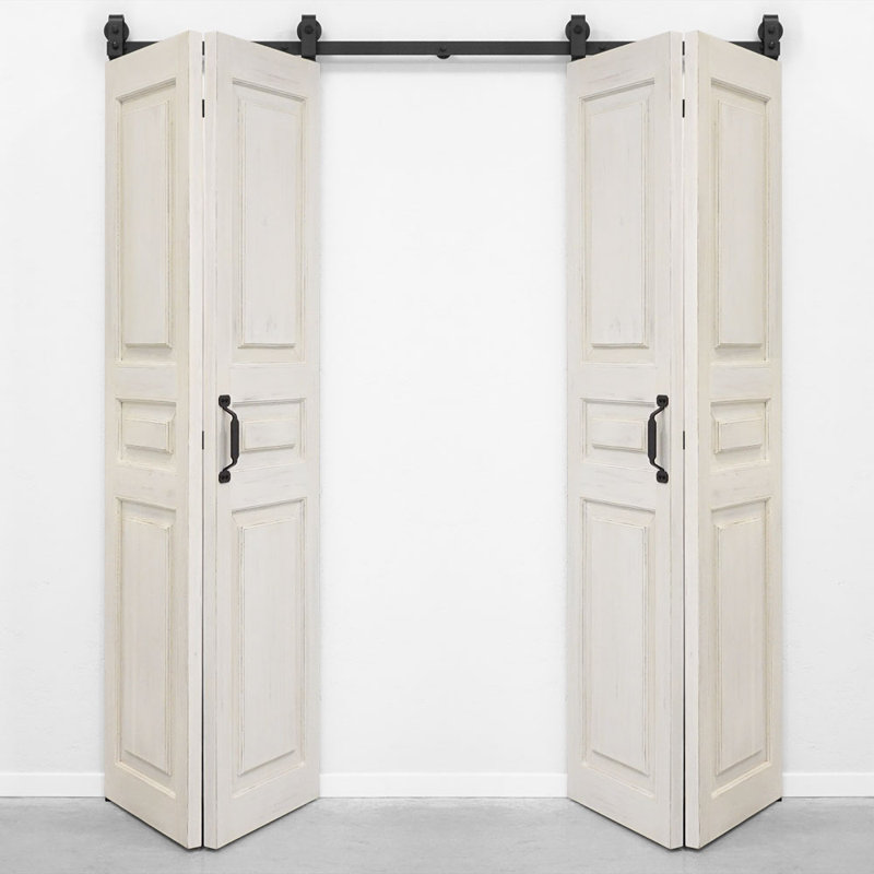 Double Bi-Folding System Solid Oak Barn Door UMBRIA, White