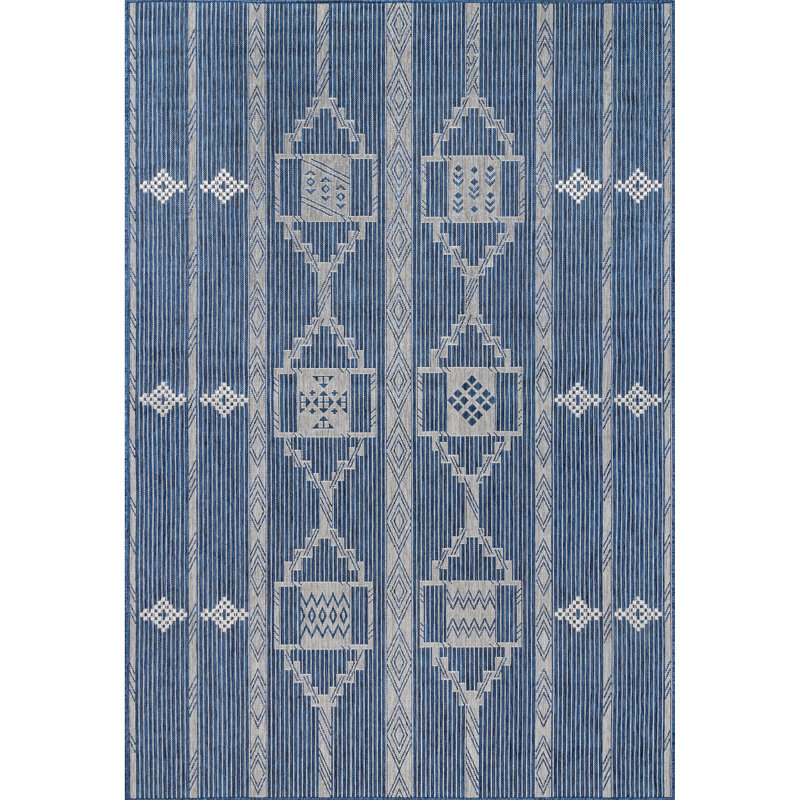 Tapis bleu / crème Southwestern, Rectangle de 5 pi x 8 pi