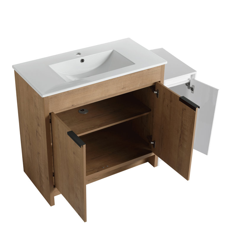 Ensemble de meuble-lavabo moderne "- lavabo en céramique et armoire de rangement avec porte à fermeture en douceur, design kd