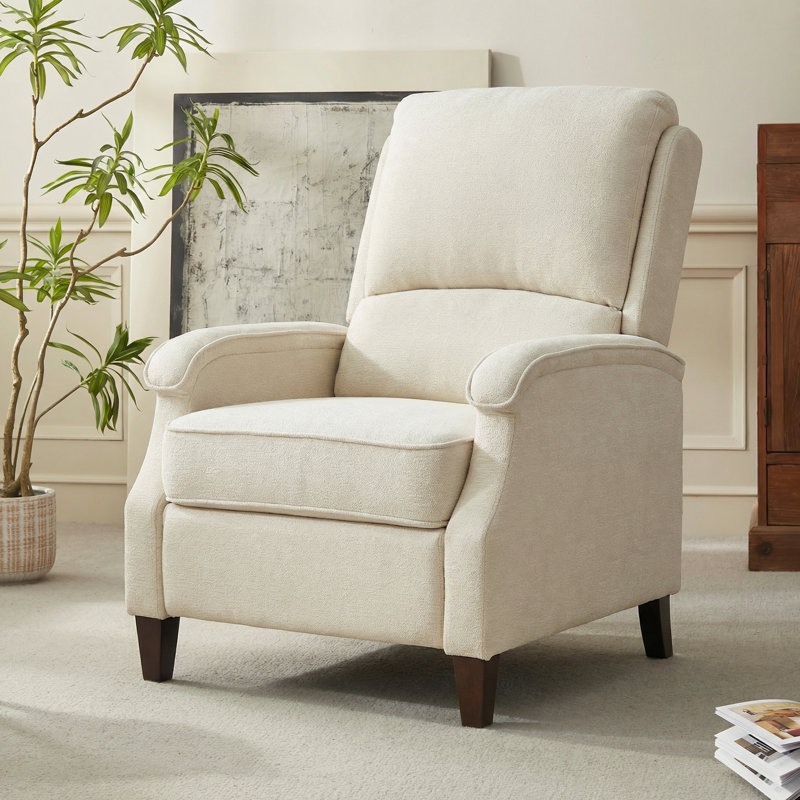  30.3'' Wide Manual Push Back Recliner Chair, Beige Fabric