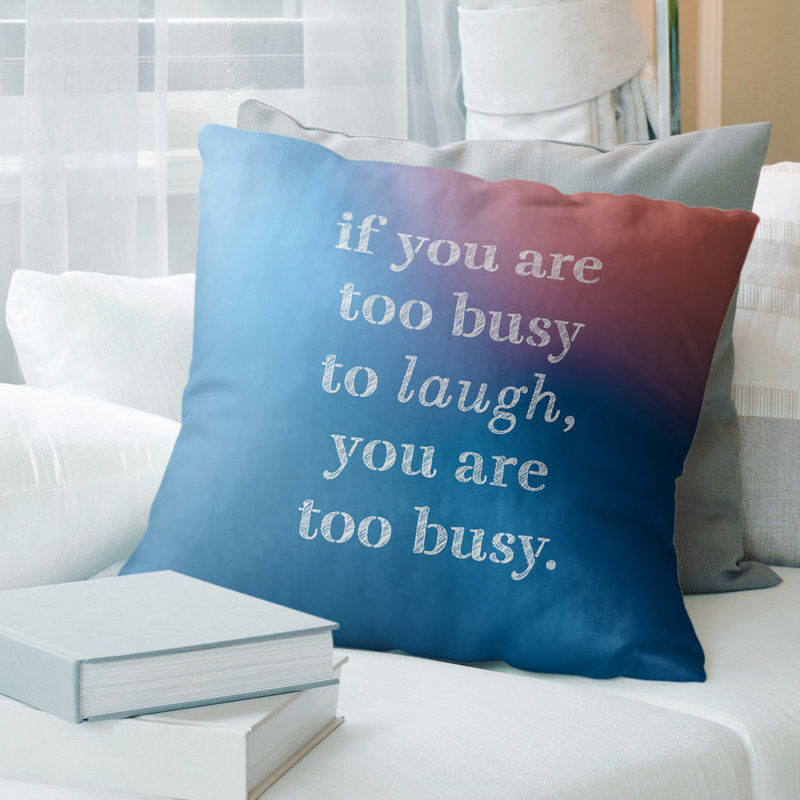 Coussin Handwritten Make Time For Laughter, 20 po x 20 po, Bleu / Rose, Housse de coussin seulement - sans coussin