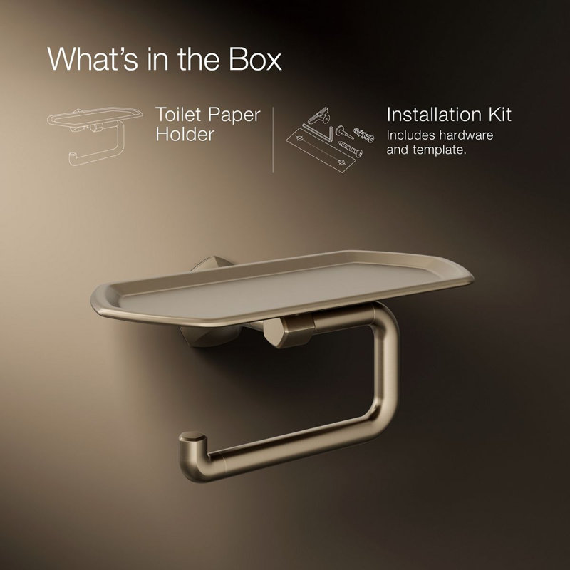 Occasion Toilet Paper Holder With Tray, Vibrant Brushed Bronze
