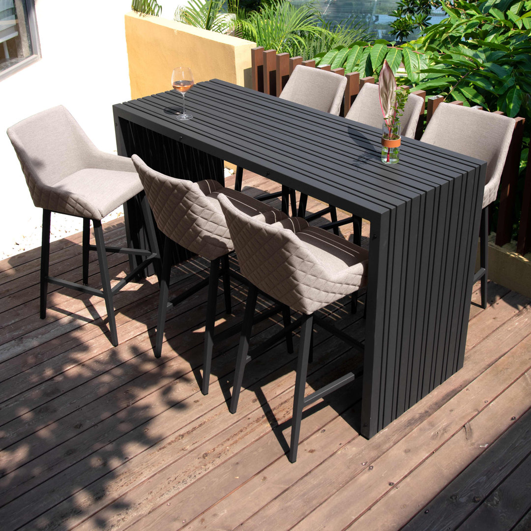 Lorain Outdoor Fabric 6 Seat Rectangular Bar Set - Taupe