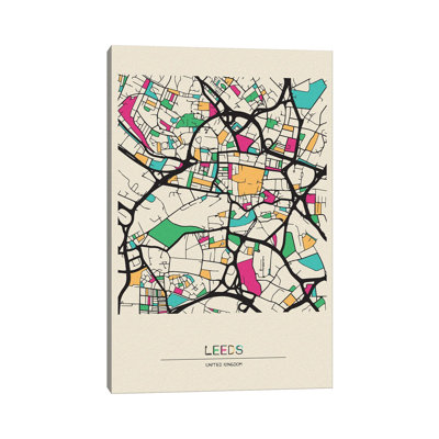 Leeds, England Map by Ayse Deniz Akerman - Wrapped Canvas Print
