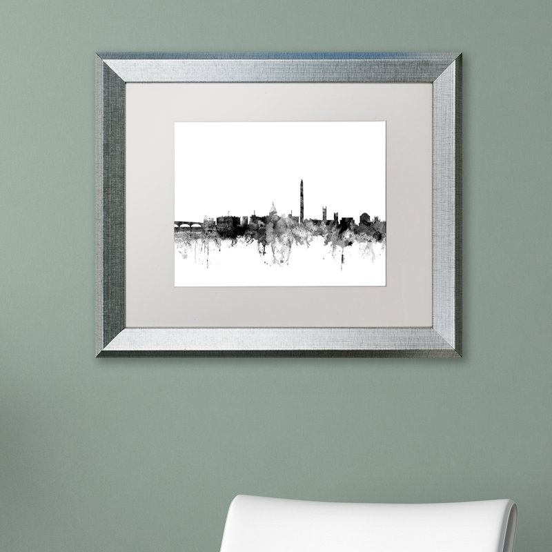Horizon de washington dc, impression encadrée, H 16 po x l 20 po x P 0,5 po, Blanc, Cadre noir
