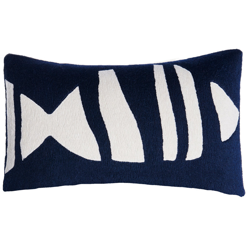 Boca Hand-Embroidered Chain Stitch Pillow, Navy/Cream