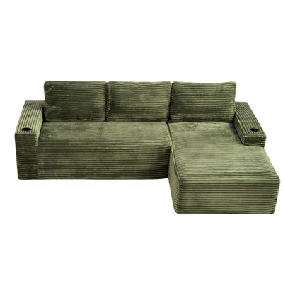 Canapé modulaire en U de 104 pouces en velours côtelé sans os, 4 sièges, mousse + ressort, sans assemblage, porte-gobelets et rangement pour une chambre bien aménagée, salon confortable de 102,09 pouces de large