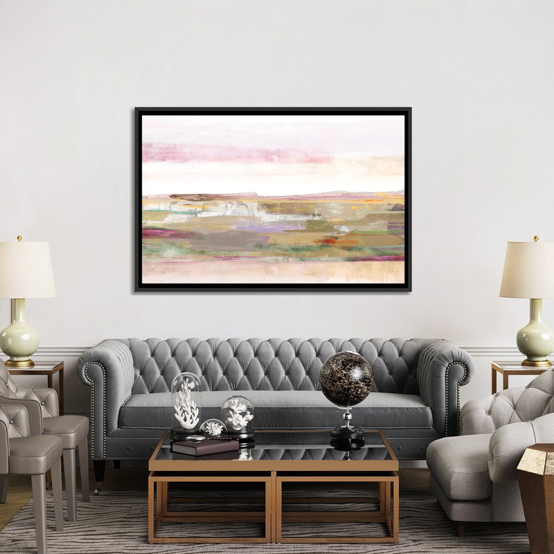«Pink Landscape», reproduction sur toile, H 18 po x l 26 po x P 1,5 po, Toile avec cadre noir, Pas de tapis