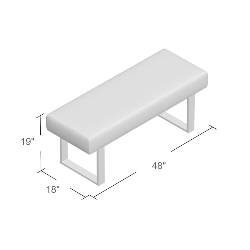Darcie Faux Leather Upholstered Bench, White, 19" H x 48" W x 18" D