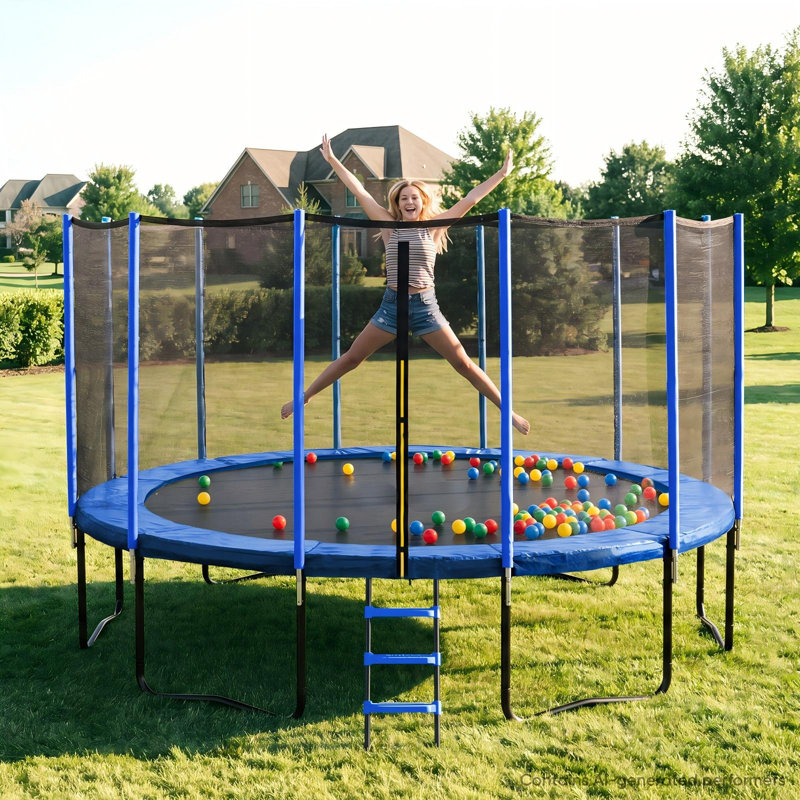 Trampoline pour enfants et adultes de 14 pi Maxlead, capacité de poids de 450 lb, avec filet de sécurité, échelle, structure en acier galvanisé robuste, jouet de saut extérieur