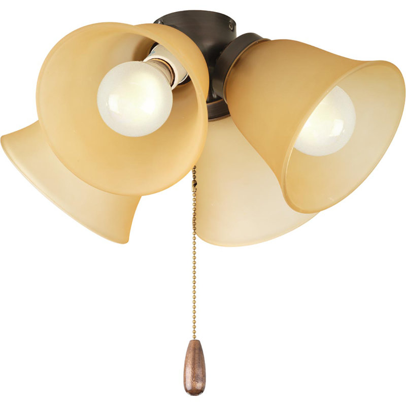 4-Light Universal Ceiling Fan Branched Light Kit, White, Antique Bronze