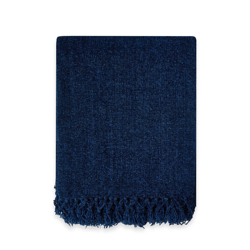  Darcy Tassel Blanket/Throw For Sofa Chair Bed Charcoal, 150cm x 130cm , Blue