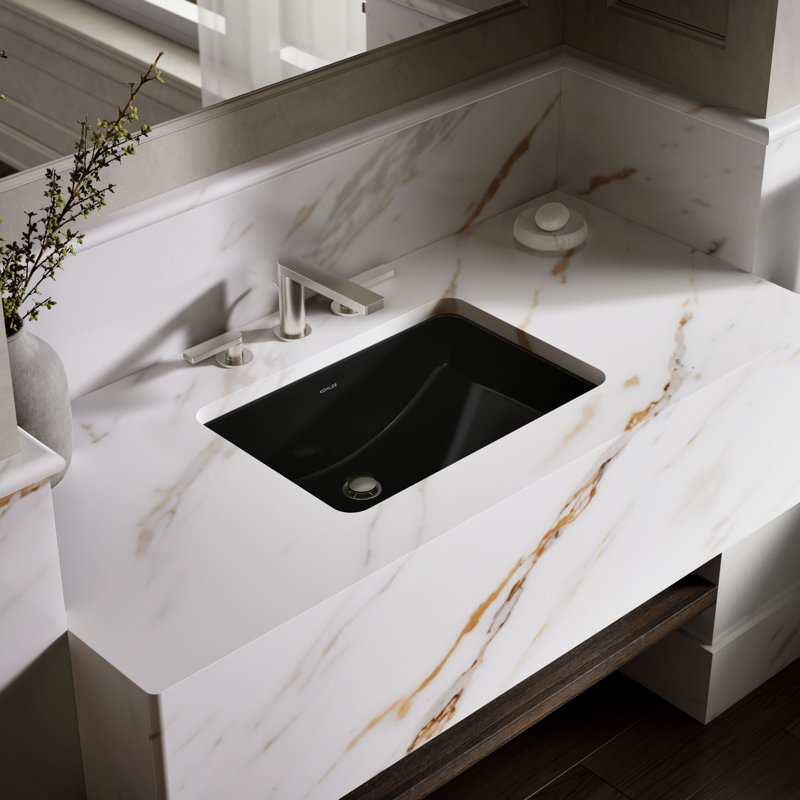 Ladena Vitreous China Rectangular Undermount Bathroom Sink, Black