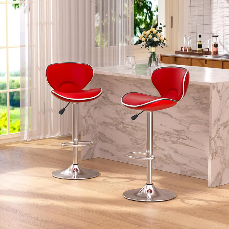Modern Pu Leather Counter Height Bar Stools,Adjustable Swivel Bar stools With Metal Frame And Footrest For Counter Kitchen Island Dining Room