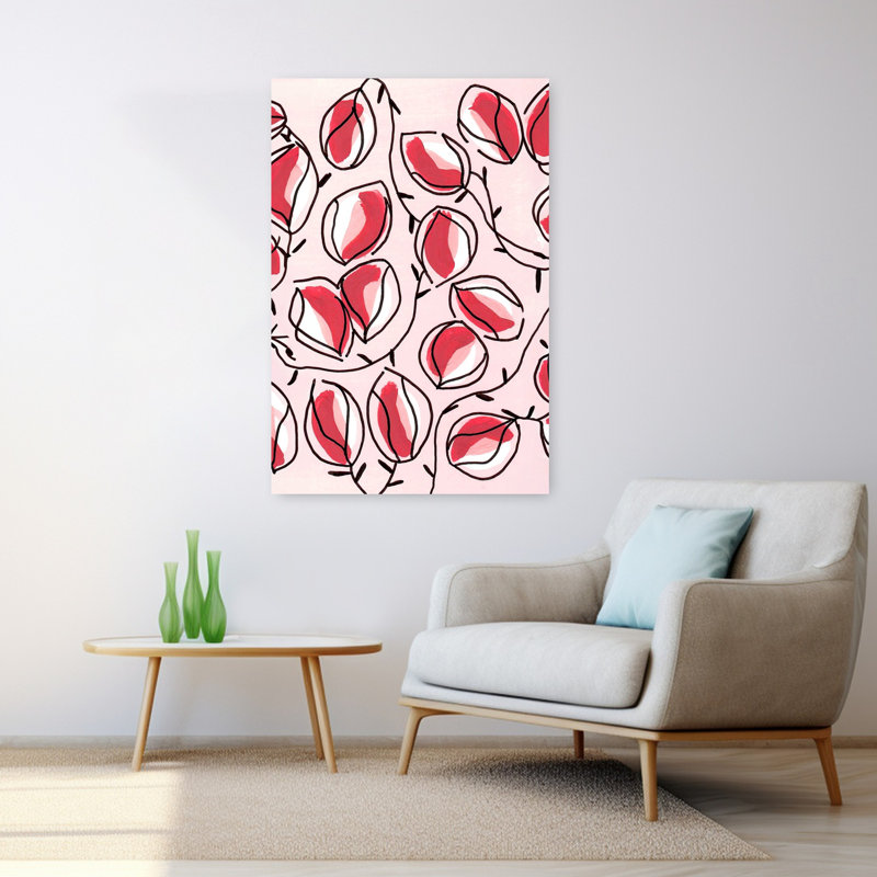 Art mural contemporain cerise rouge, H 48 po x l 32 po