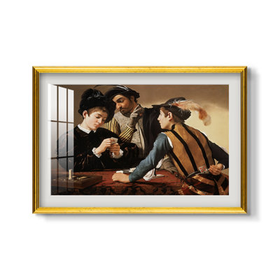 Aikin The Cardsharps by Caravaggio - Matted and Framed Under Acrylic Glass, Large Living Room Wall Art
