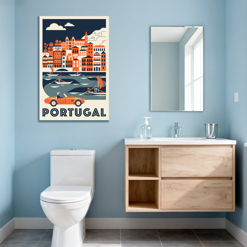 Paysages urbains et urbains avec bateaux et voiture, H 18 po x l 12 po