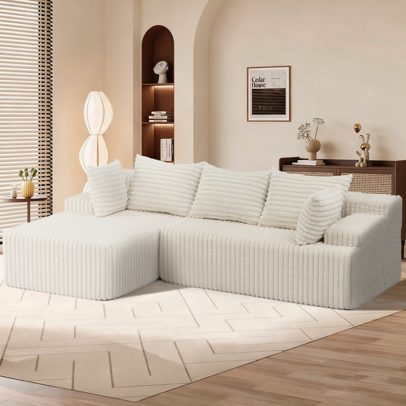 Cloud Sectional Couch In Two Boxes, Compressed Modular Sectional Sofa With Deep Seat, Beige Polyester