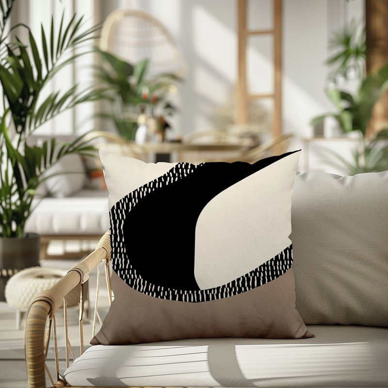 Coussin carré intérieur / extérieur pia, H 15 po x l 15 po, Beige / noir / blanc cassé