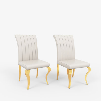 Modern PU Upholstered Dining Chair With Stripe Backrest by Mercer41
