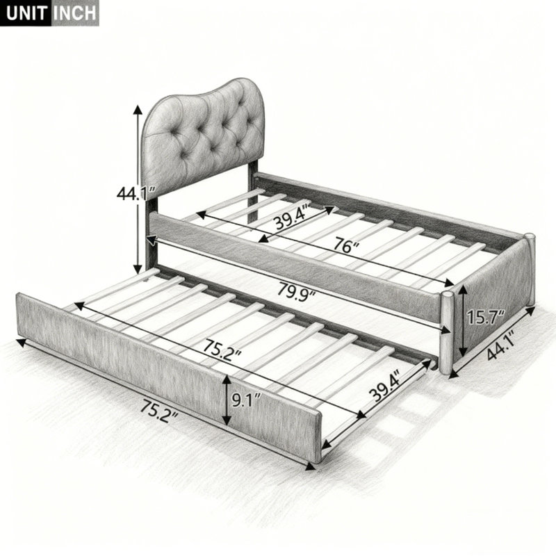 Lit plateforme tapissier Berber, Gris, Lit simple