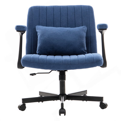 Chaise de bureau moderne en lin bleu avec accoudoirs croisés - Détails du produit
