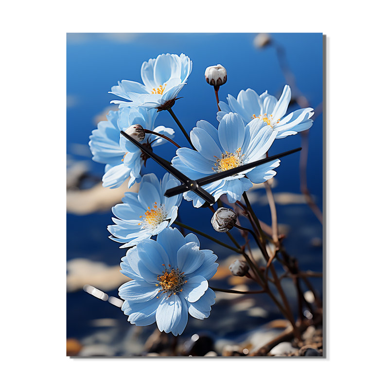 Fleurs, marguerite céleste - horloge murale moderne florale, H 28 po x l 12 po x P 1 po