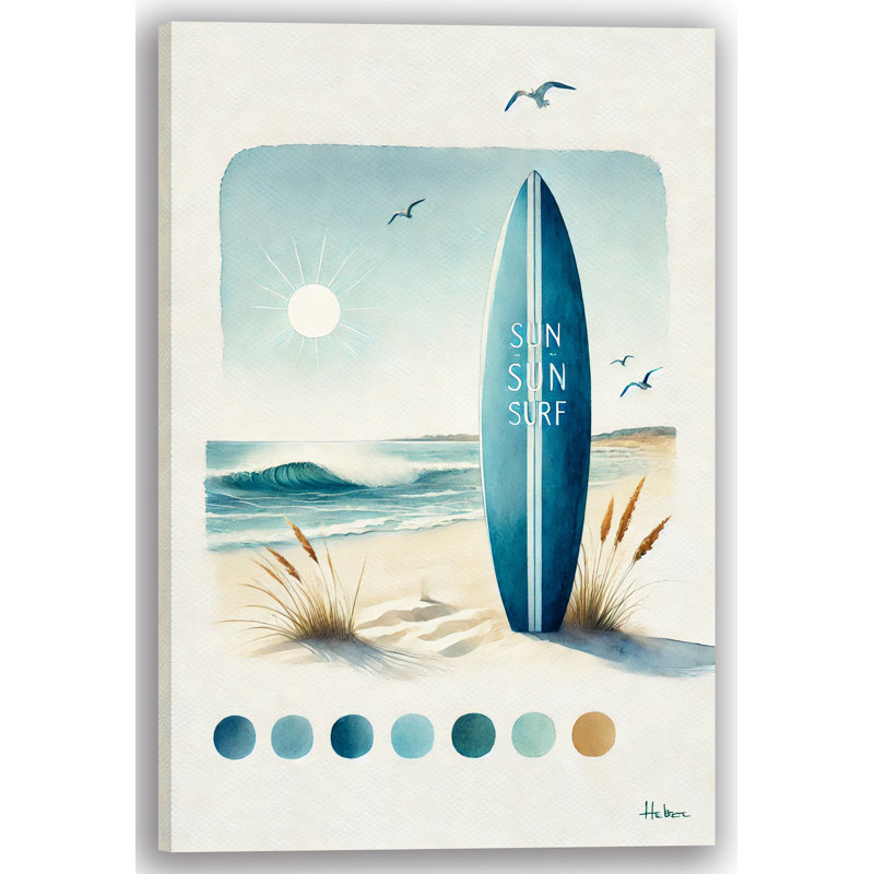«Serene Beach Surfboard», reproduction d'art sur toile tendue, H 16 po x l 12 po x P 1 po