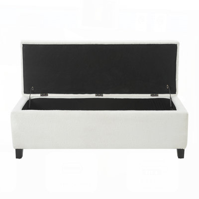 Ottoman Bench with Storage, Boucle Surface, and Rubber Wood Legs, 300 lbs Capacity for Modern Living