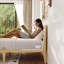 Structure de lit simple en bambou naturel de 14 pouces de taille XL, lit plateforme robuste de style moderne de ton chaud avec tête de lit inclinée ergonomique à 98 °, sans grincement, aucun sommier tapissier requis-770270211