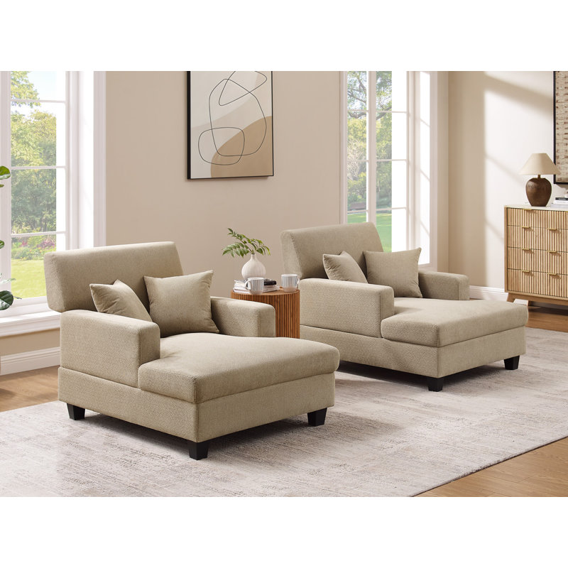 Ensemble de 2 chaises longues rembourrées Monroeville de 94 cm de large avec dossier inclinable réglable, Teddy Chenille