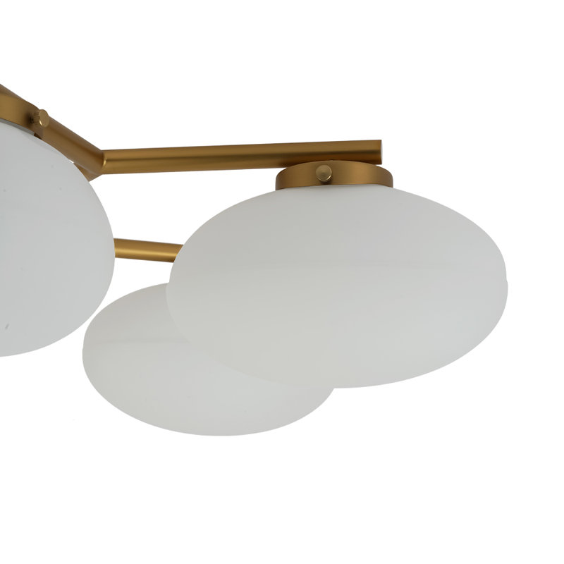 Modern 6-Light Branch Milky Glass Bubble Semi Flush Ceiling Light , Brass