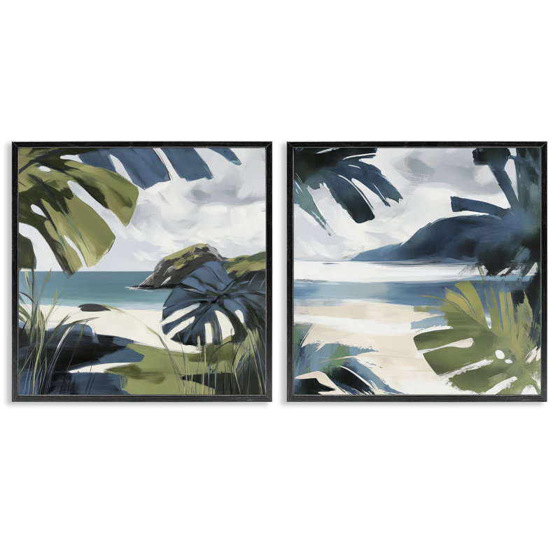 Ensemble de giclées encadrées 2 pièces Tropical Vibes Beach Scenes, design par Elara Yasna, H 17 po x l 34 po