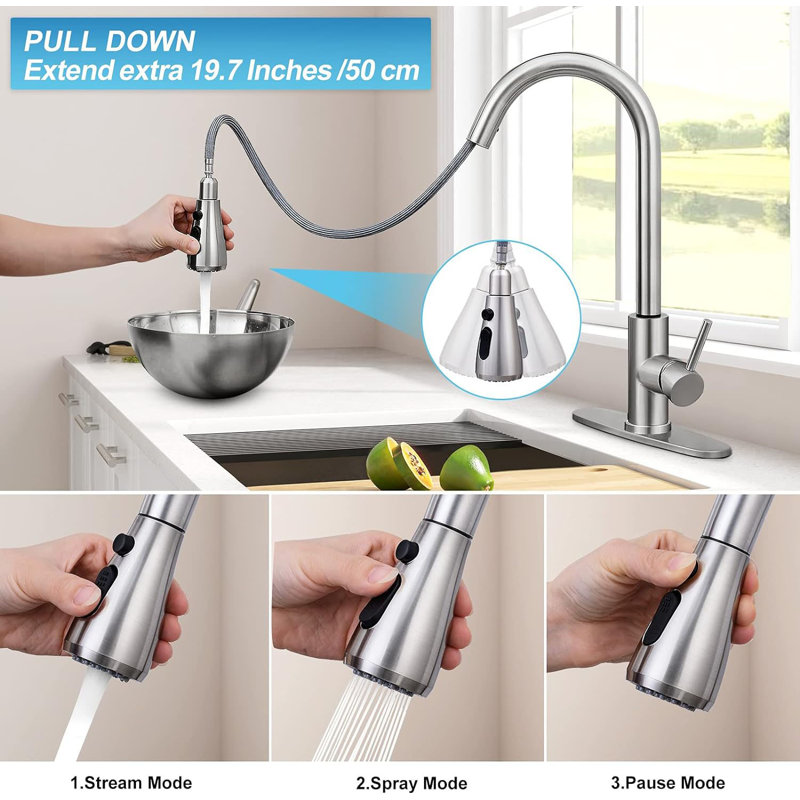 Brushed Nickel Stainless Steel Pull Down Kitchen Faucet