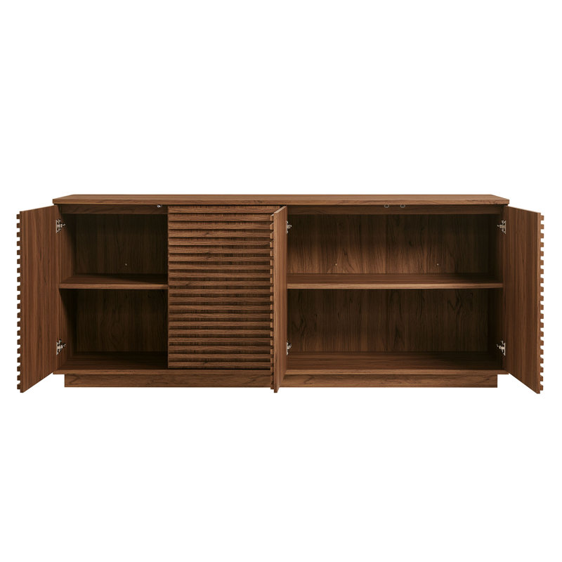 Render 4-Door Fluted Sideboard Cabinet TV Stand In Walnut, Walnut