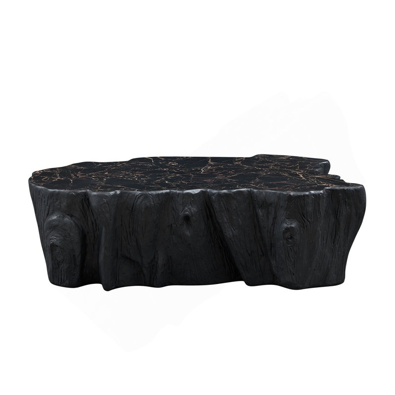Table basse 48,62 pouces à forme unique en fibre de verre robuste pour salon sans assemblage noir, Noir