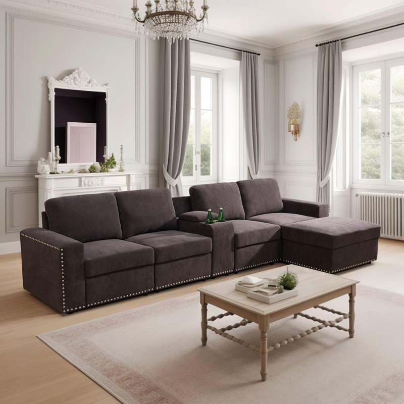 Canapé modulaire rembourré 6 pièces Dardar, Velours côtelé brun Dardar