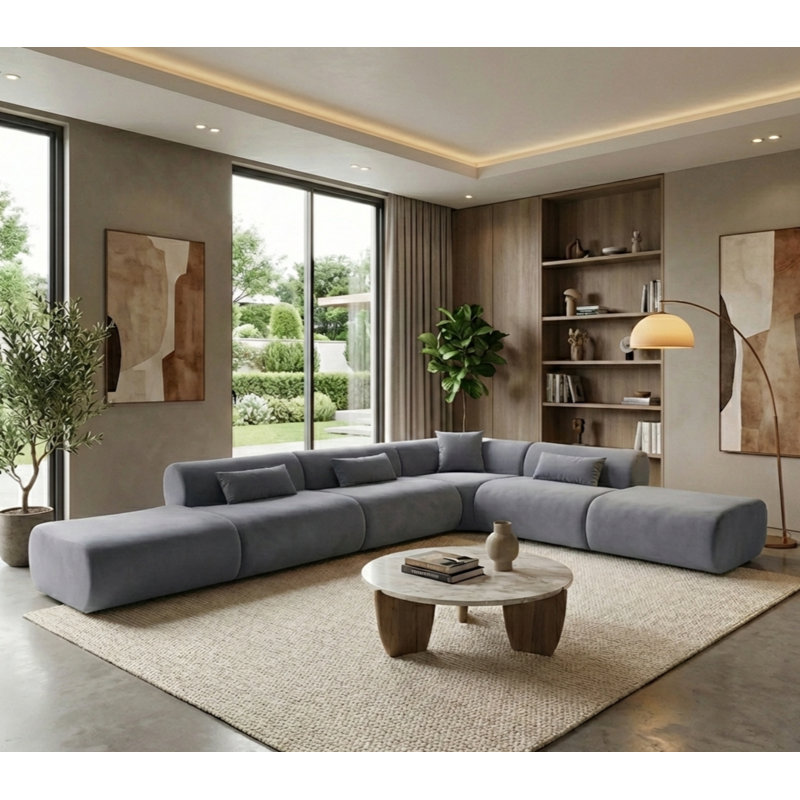 Canapé modulaire en forme de L de la collection Vivienne, Velours gris velours