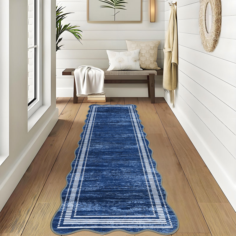 Scalloped Washable Rug Area Rugs for Living Room Modern Rugs Abstract Non-Slip Accent Carpet for Dining Room Home Office Bedroom