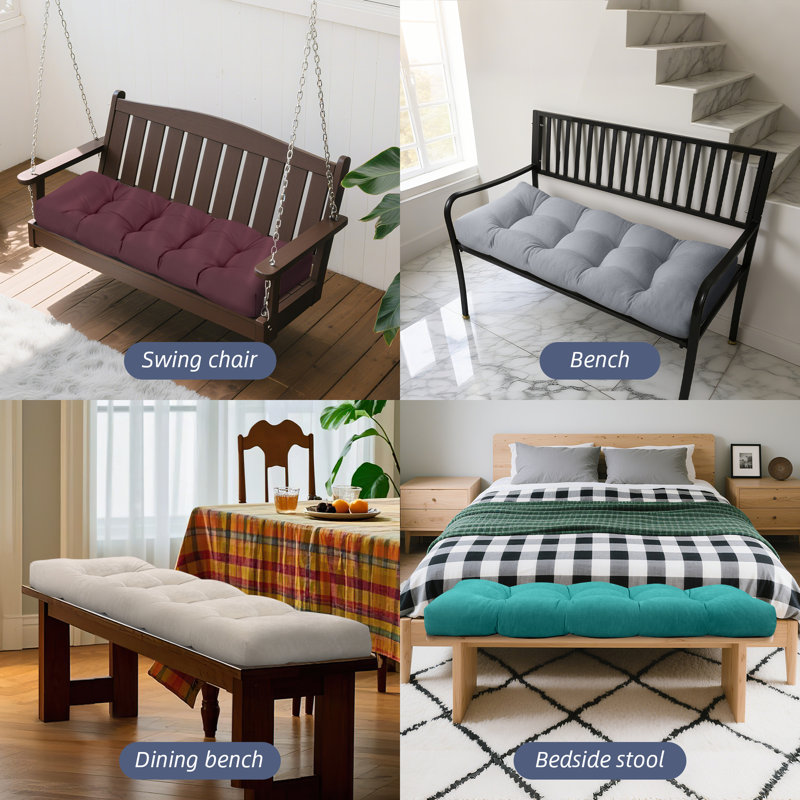 4 Inch Thick Non-Slip Tufted Bench Cushion - Multi-Purpose Seating Pad for Swing Chair, Dining Bench, Entryway & Bedside Stool, Polyester Brushed Fabric (Gray)