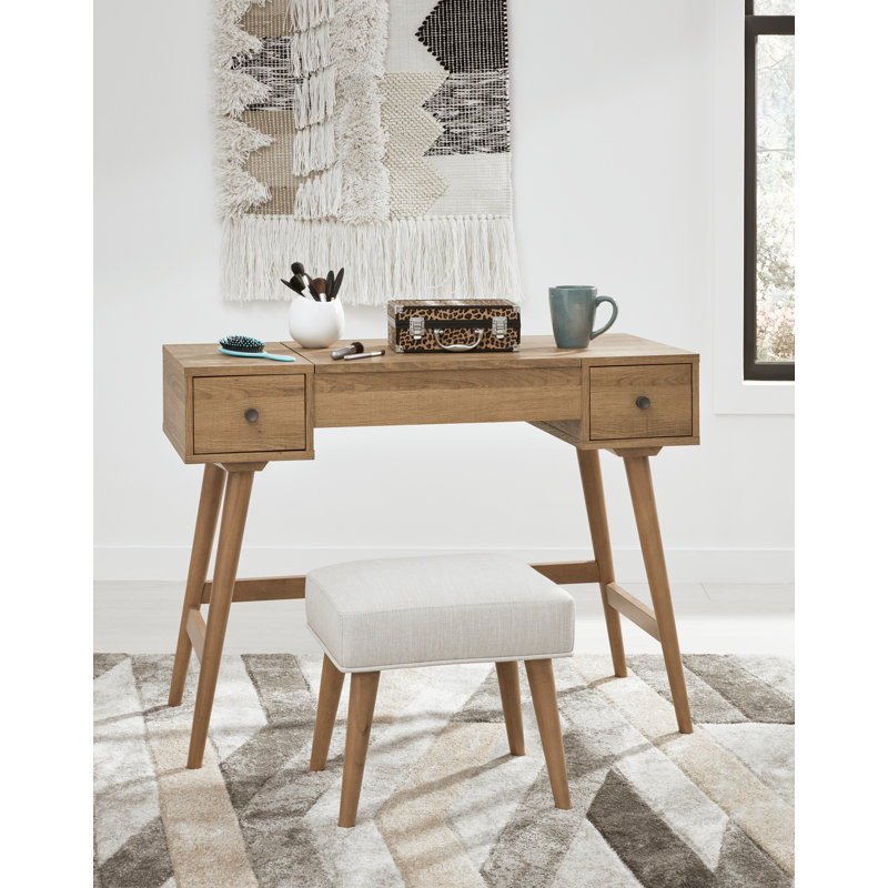 Ensemble coiffeuse avec tabouret et miroir Macaylah, Brun