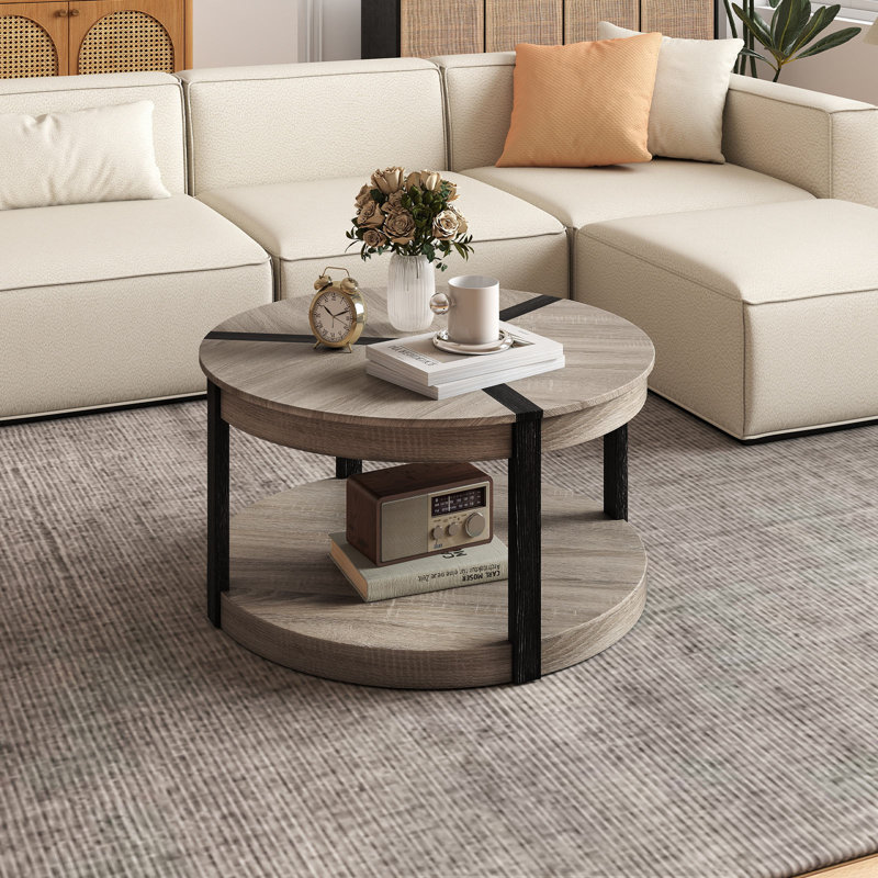 34.5'' Rubber Wood Centre Table w/Spacious Tabletop & Storage Shelf Modern