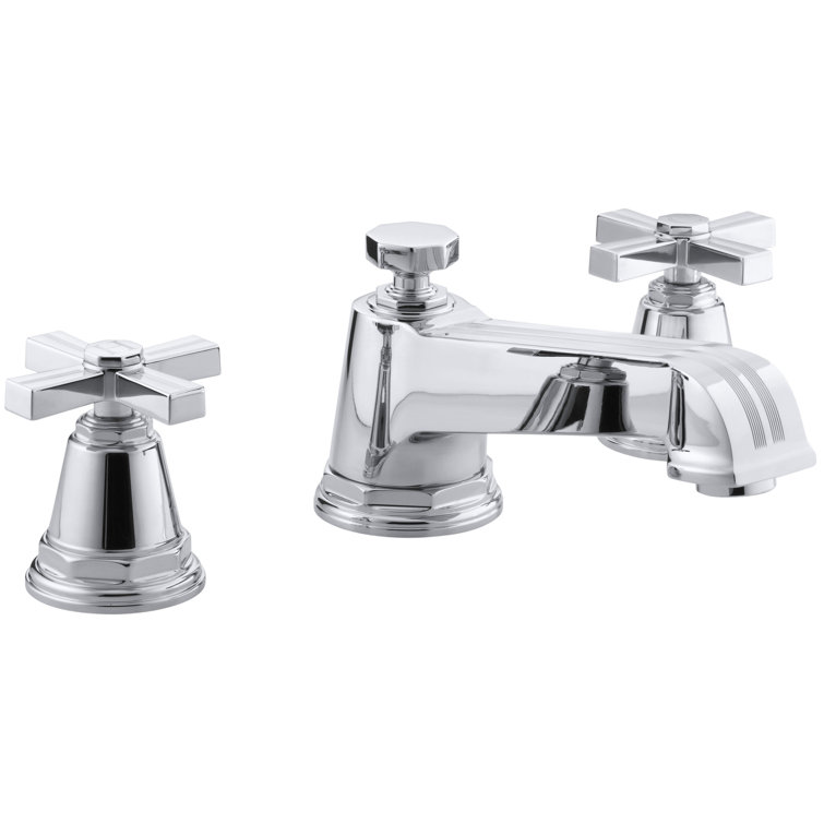 KOHLER Pinstripe Pure Cross 2-Handle Deck-Mount Roman Tub Faucet Trim in Vibrant Polished Nickel (Valve Not Included)